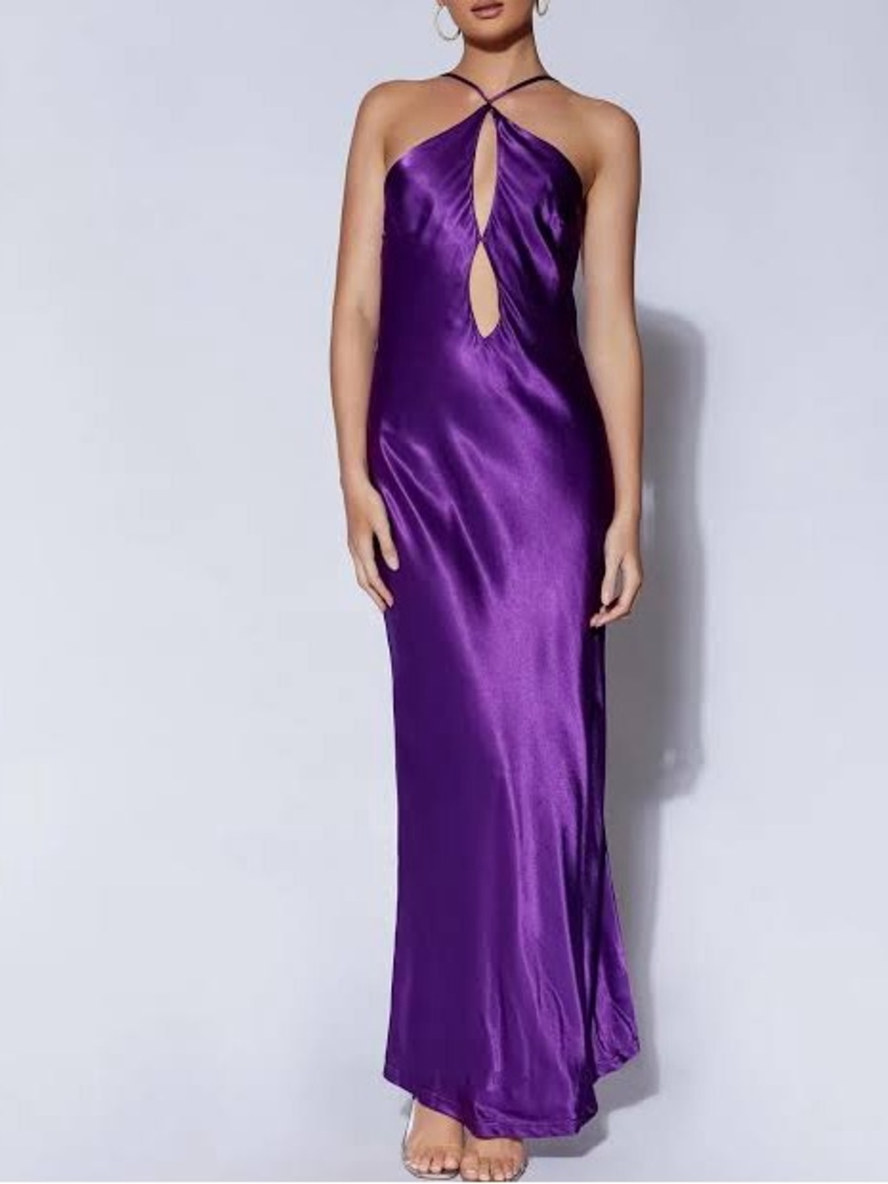 Meshki Lucia Purple Satin Open Back Maxi Dress - Picture 3 of 6